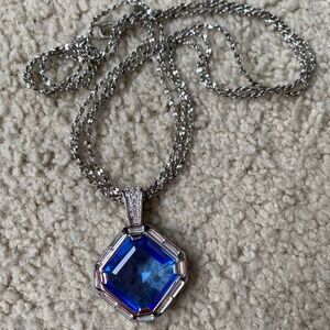 Nola Silver Necklace with Blue Hexagon Pendant